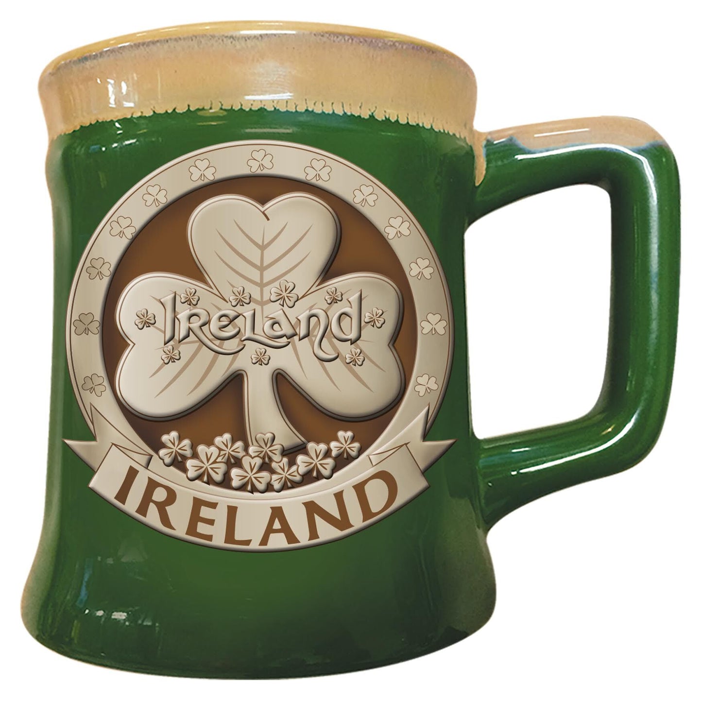 Irish Designed Pottery Mug With A Shamrock Design Green