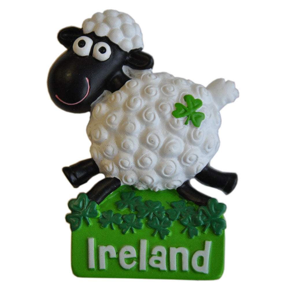 Ireland Jumping White Sheep Resin Magnet