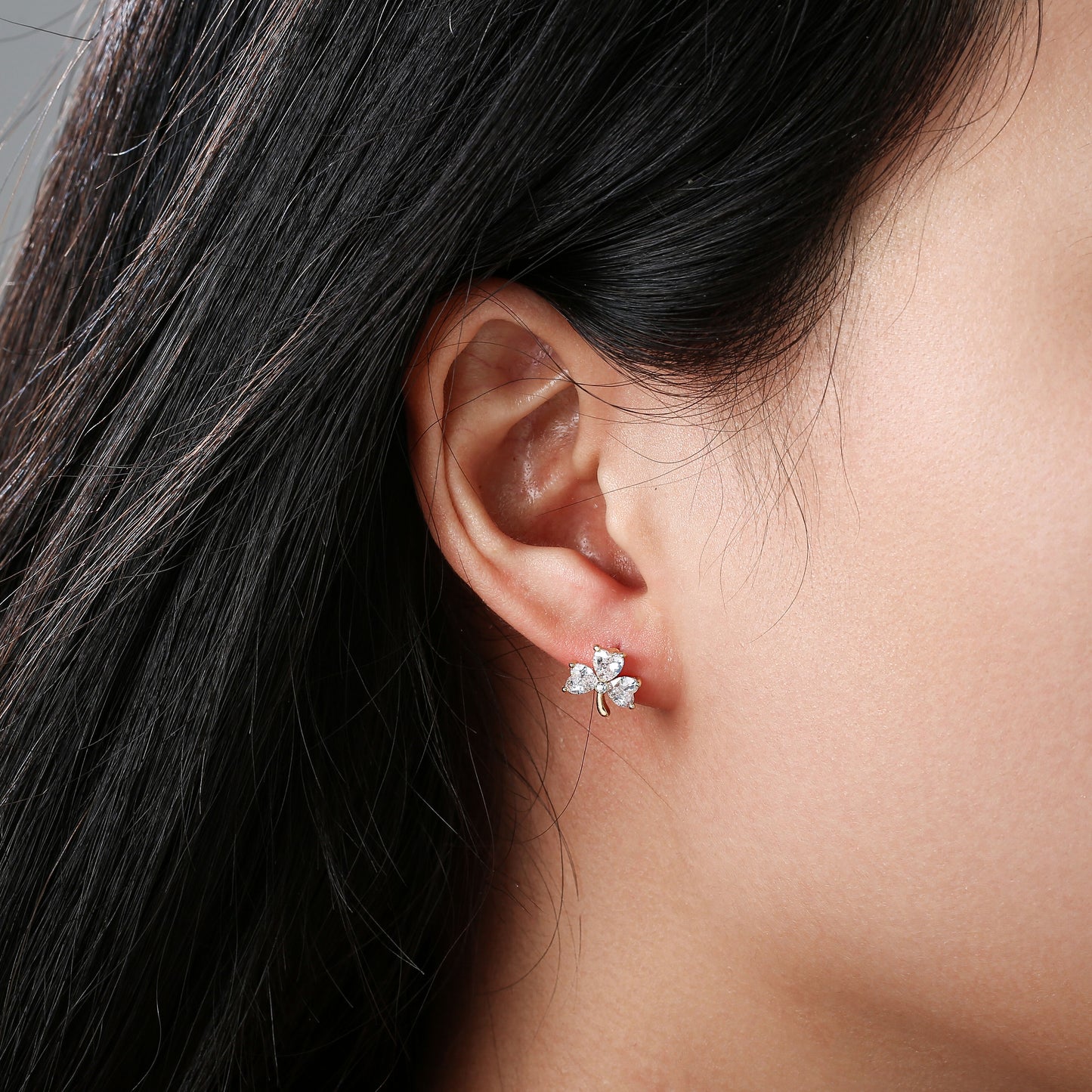 Grá Collection Gold Plated Shamrock With 3 Cubic Zirconia Stones Earrings