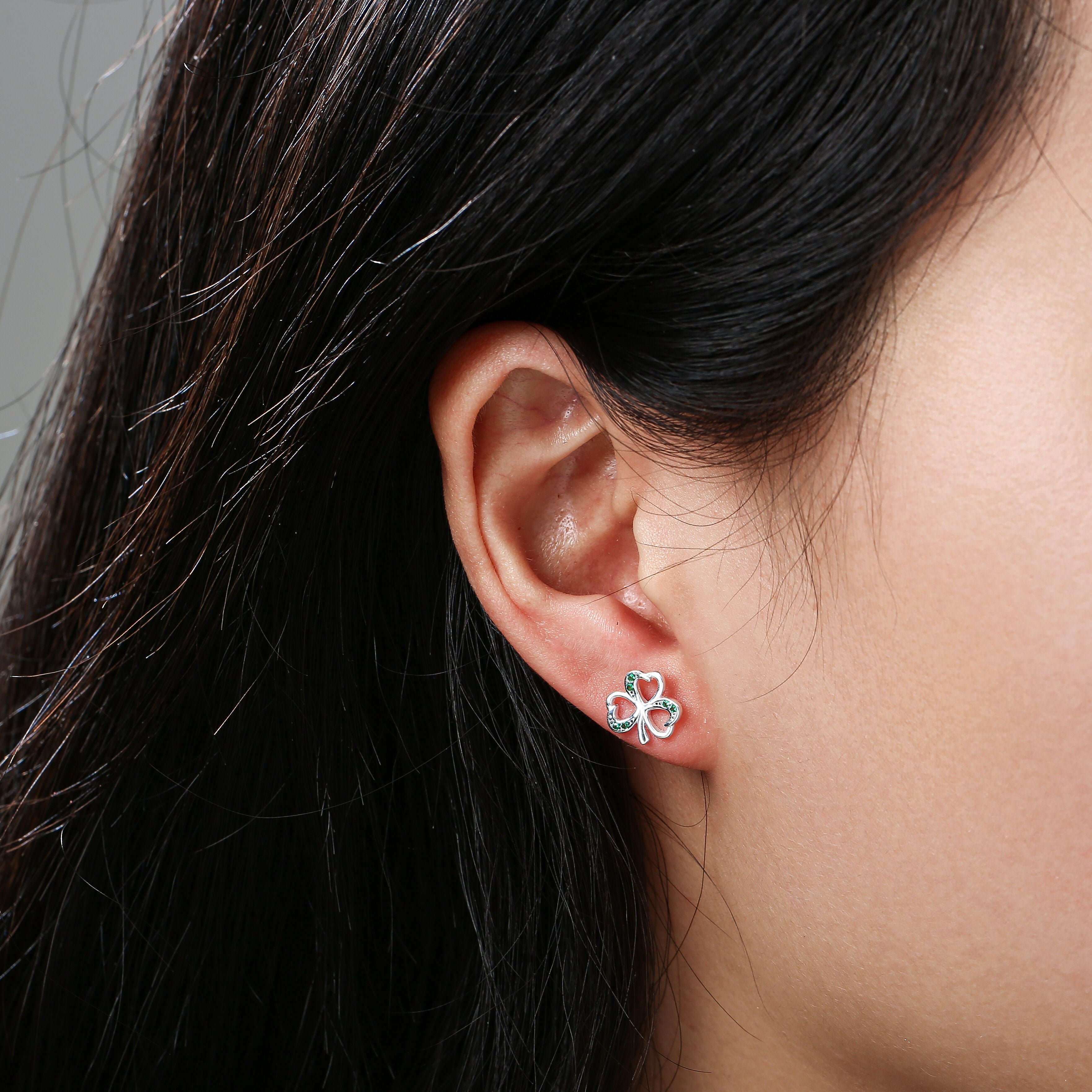 Grá Collection Silver Plated Shamrock With Mini Green Cubic Zirconia Stones Earrings