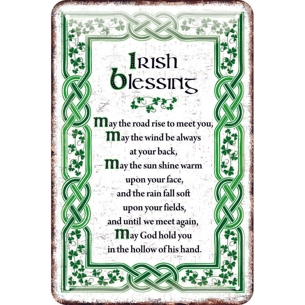 Irish Metal Sign With The May Irish Blessing White With A Green Celtic Design