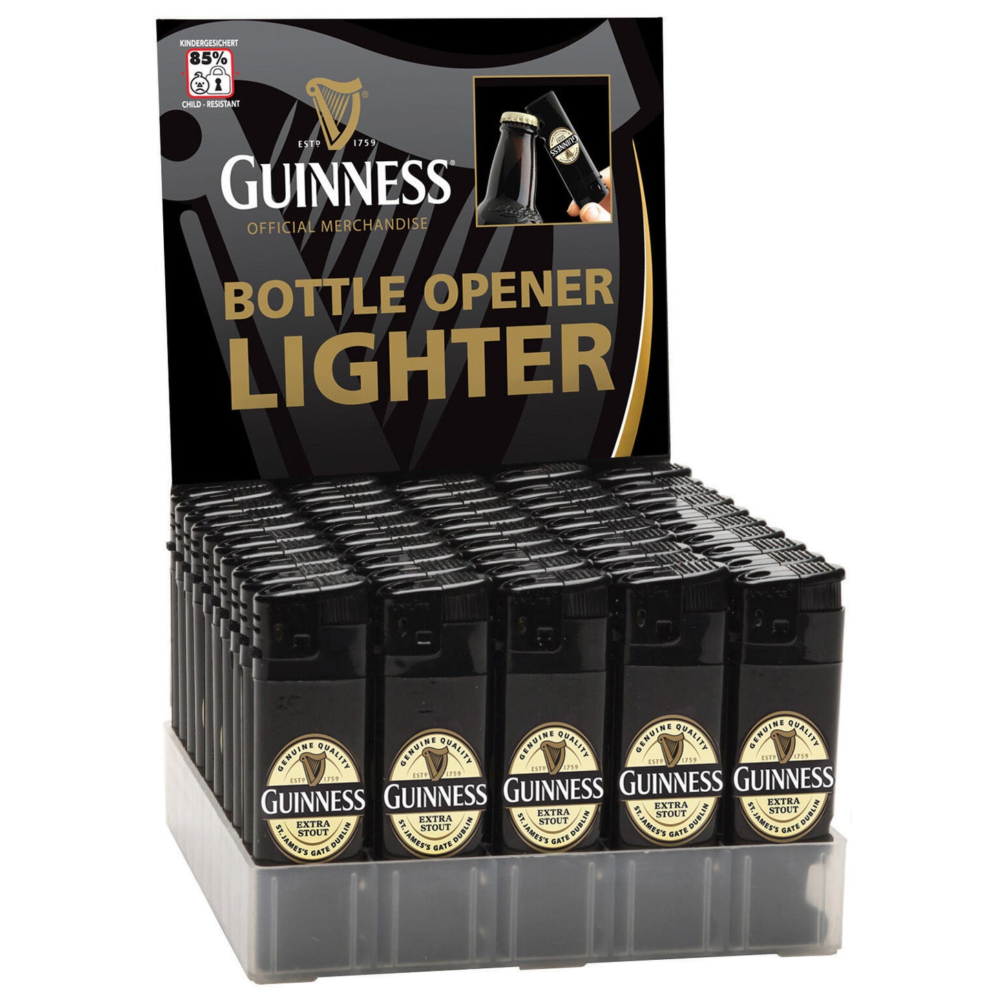 Guinness Electronic Single Lighter & Bottler Opener With Lapel Design Black