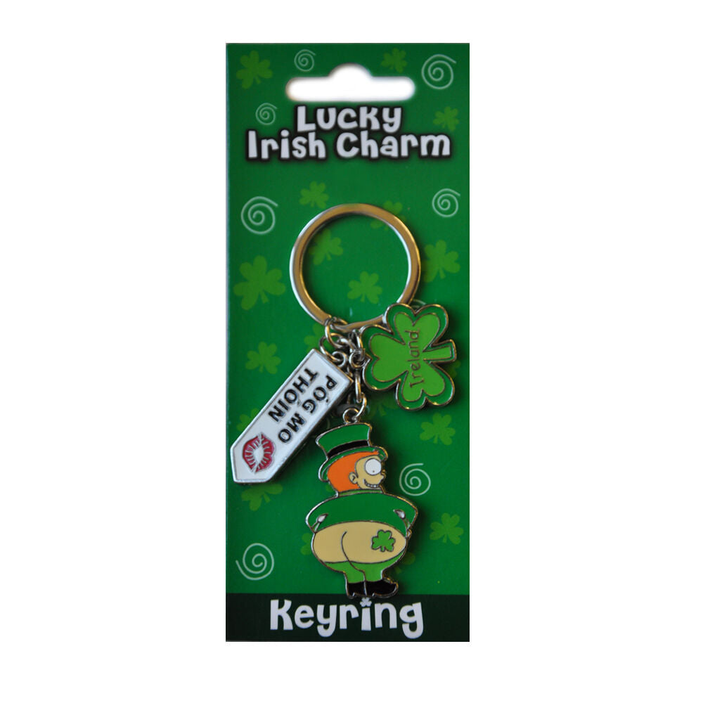 Irish Leprechaun Style Charm Keychain With Pog Mo Thoin Sign