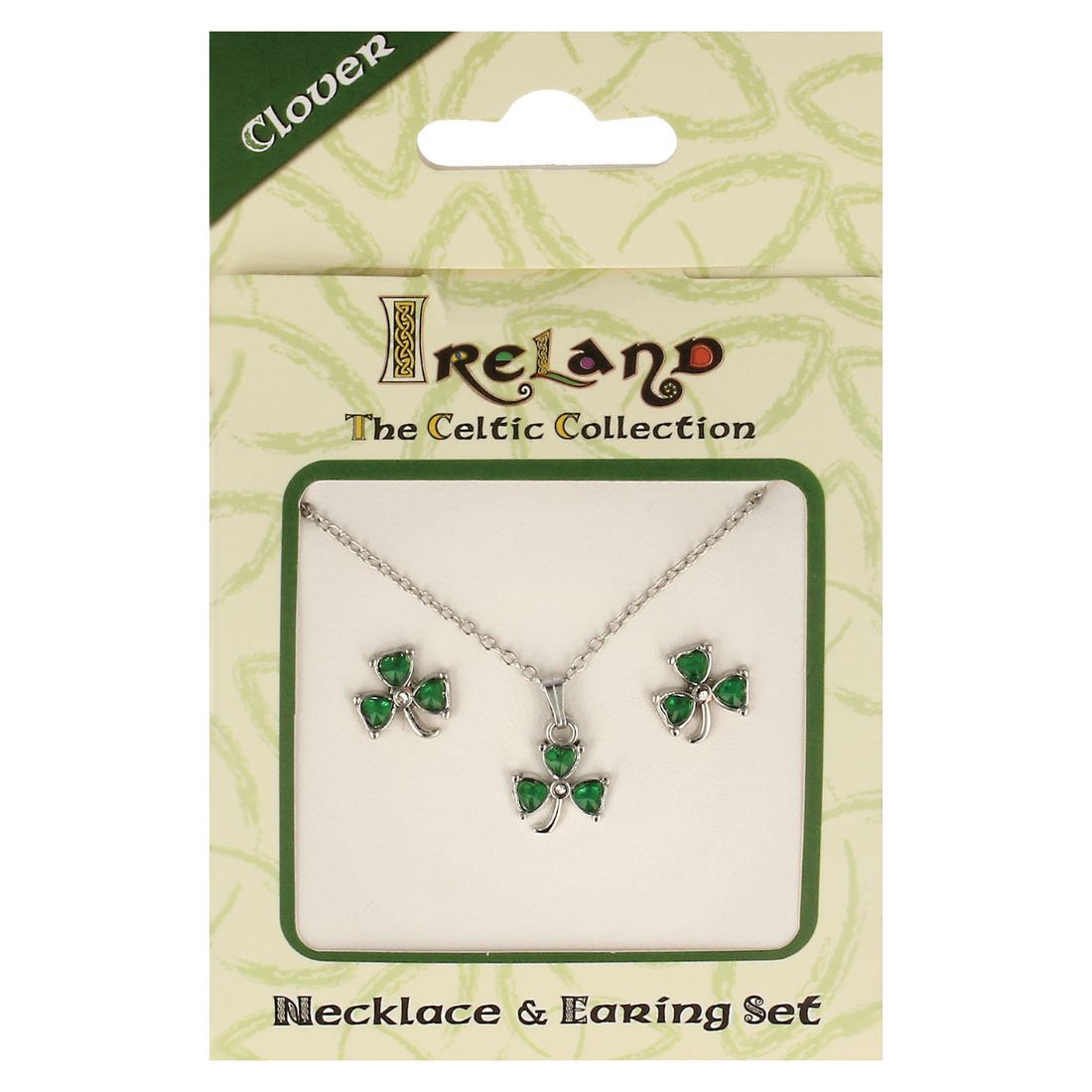 Ireland The Celtic Collection Green Jewel Studded Shamrock Jewellery Set
