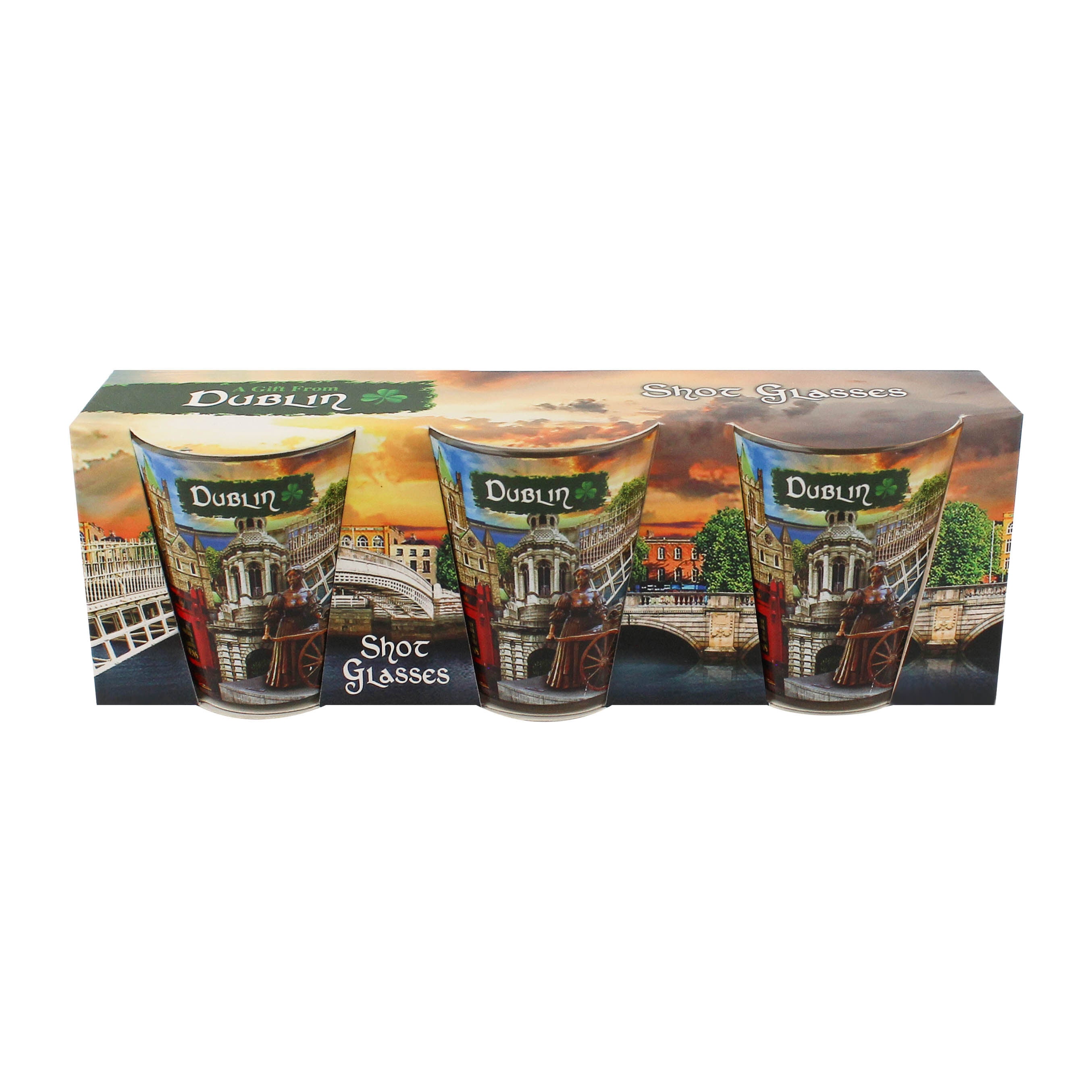 Dublin Montage 3 Pack Shot Glasses With Famous Dublin Landmarks
