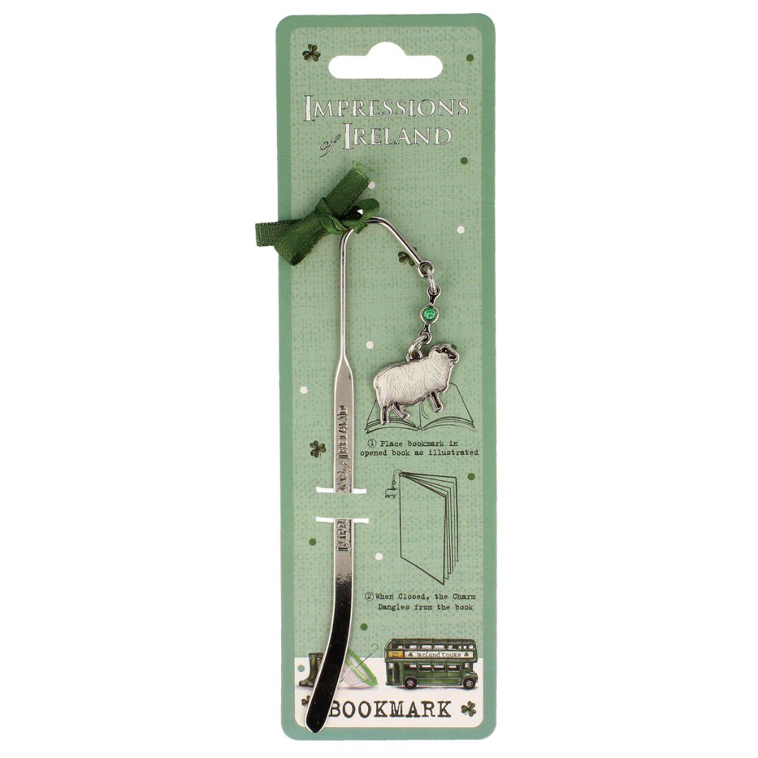 Impressions Of Ireland White & Green Metal Bookmark With Sheep Charm