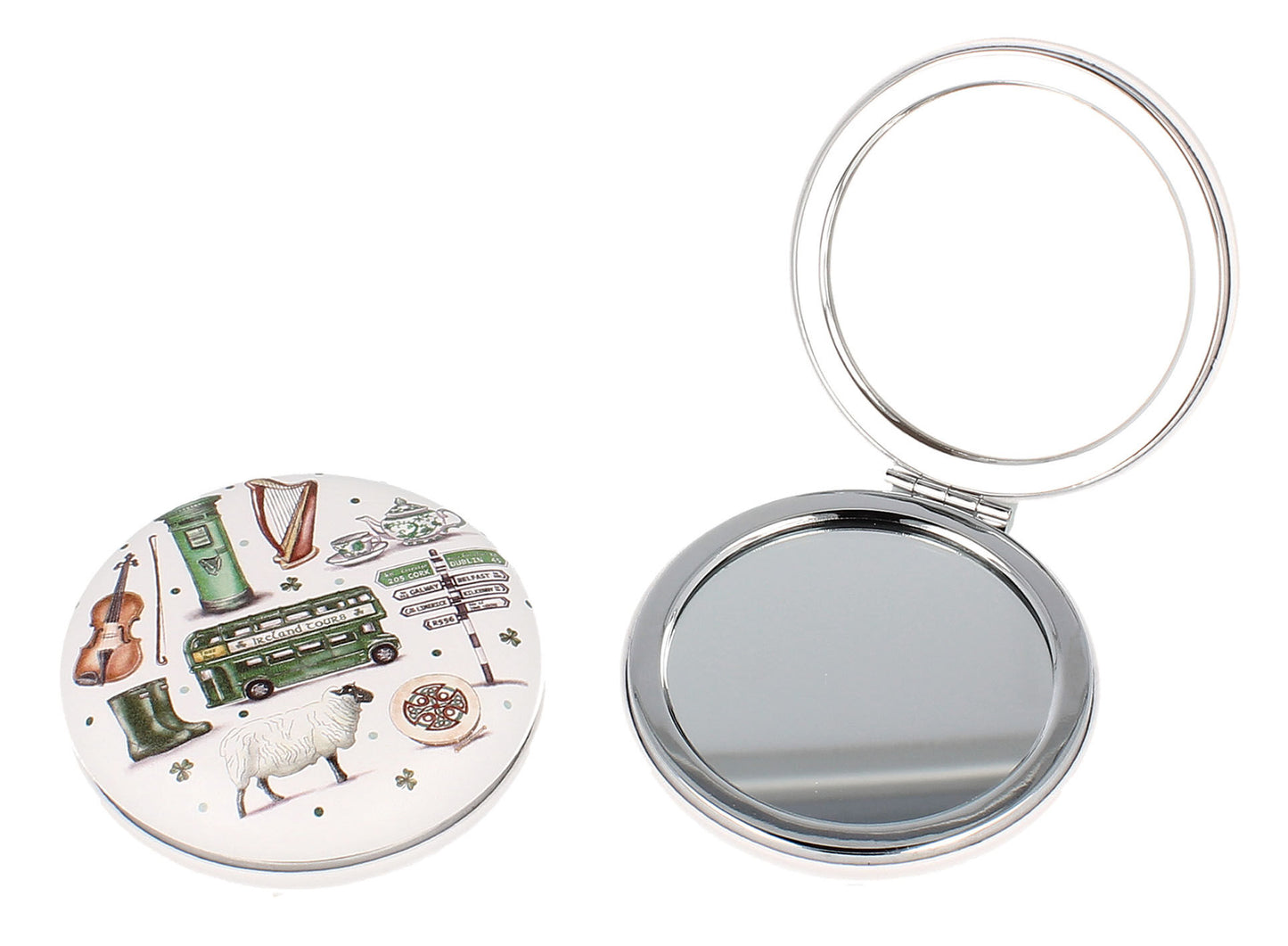 Impressions Of Ireland White & Green Compact Mirror With Irish Scenes Design