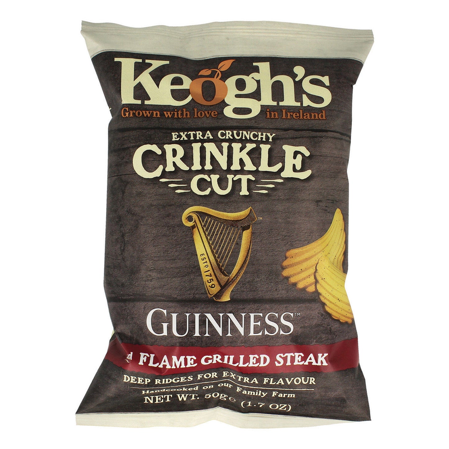 Keoghs Crinkle Cut Guinness Flamed Grilled Steak Crisps 50g