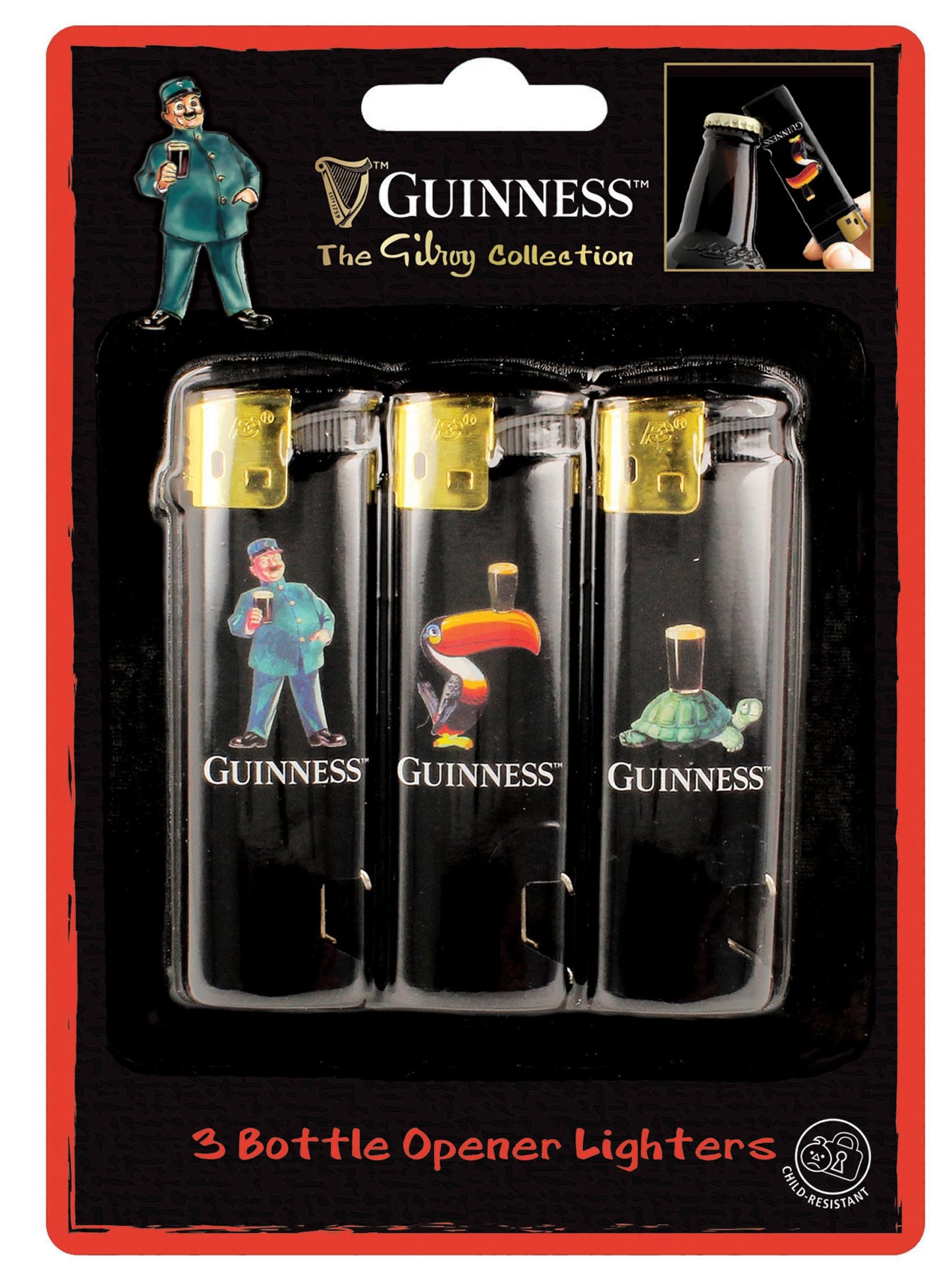 Guinness Gilroy Pack Of 3 Lighters