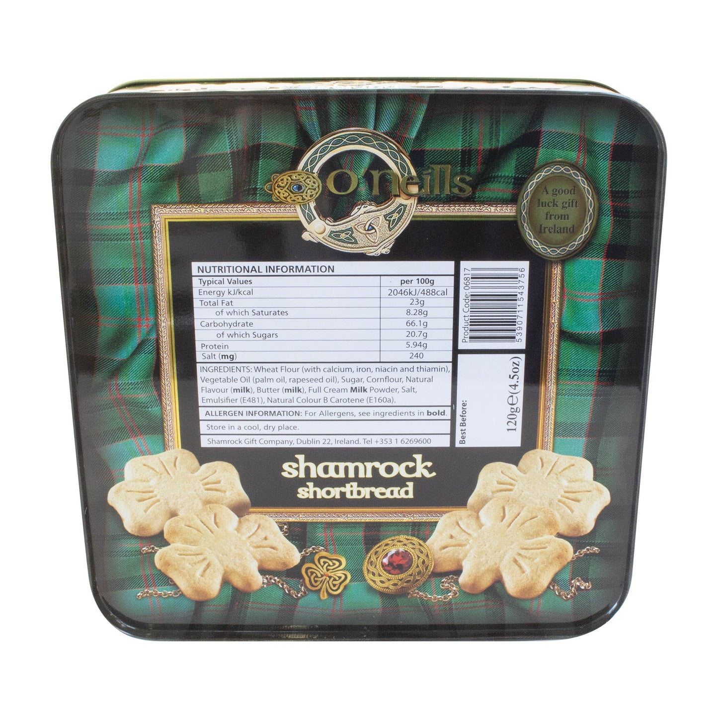 O'neill's Shamrock Shaped Shortbread In A Tin 120g