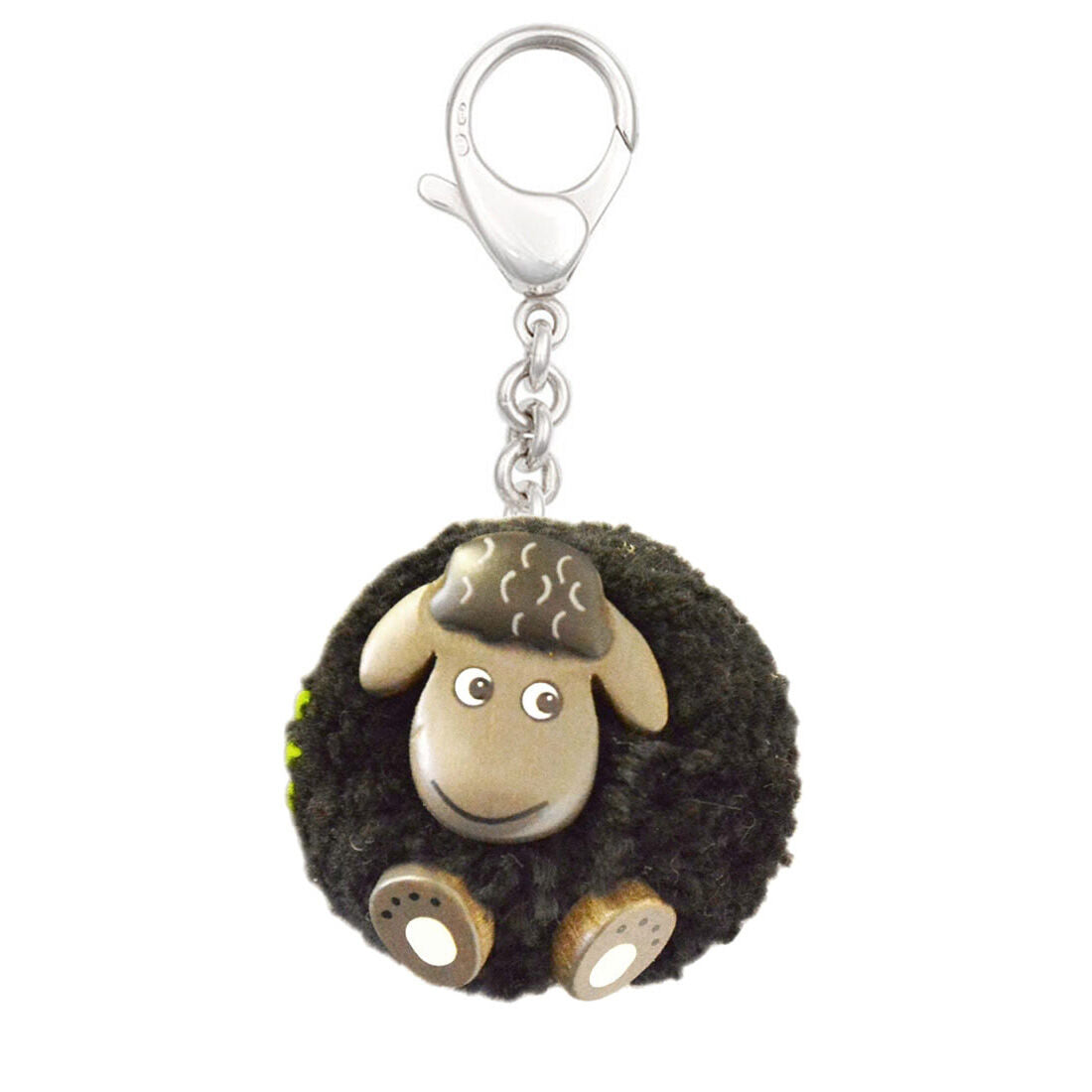 Keychain with a round black sheep figure and metal clasp