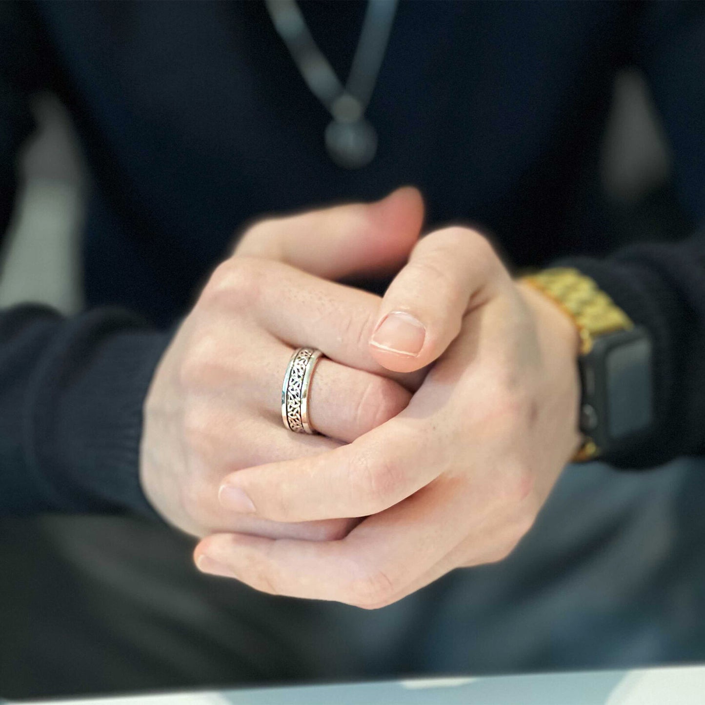 Hallmarked Sterling Silver Oxidised Gents Mens Trinity Knot Ring