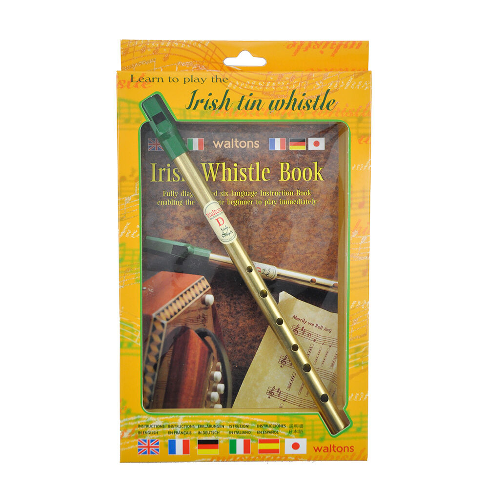 Irish tin whistle with instructional book in yellow packaging