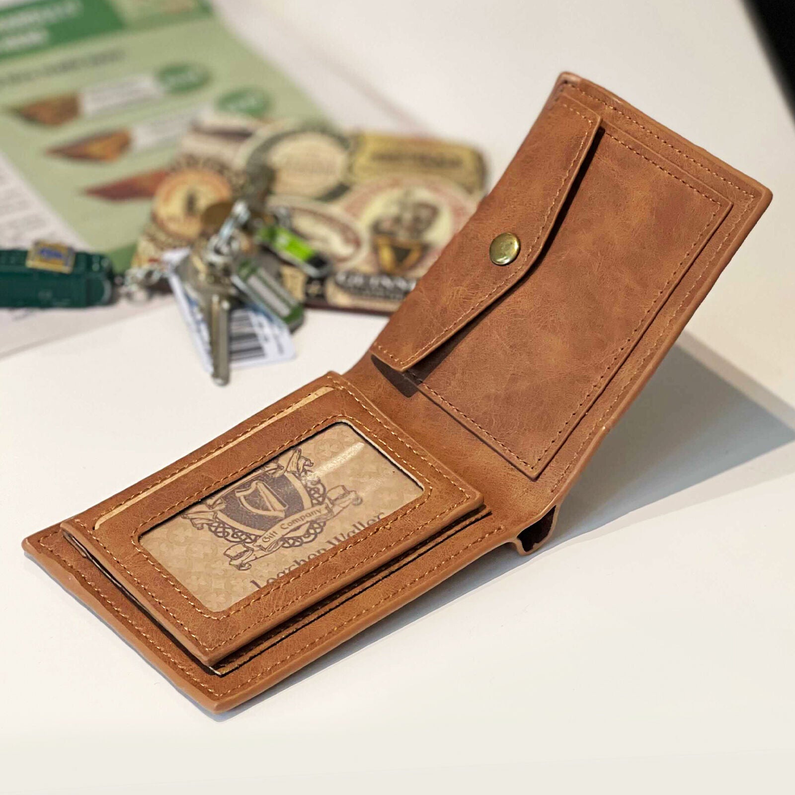 Irish Heritage Gift Company Leather Wallet In Brown With Harp Seal Design