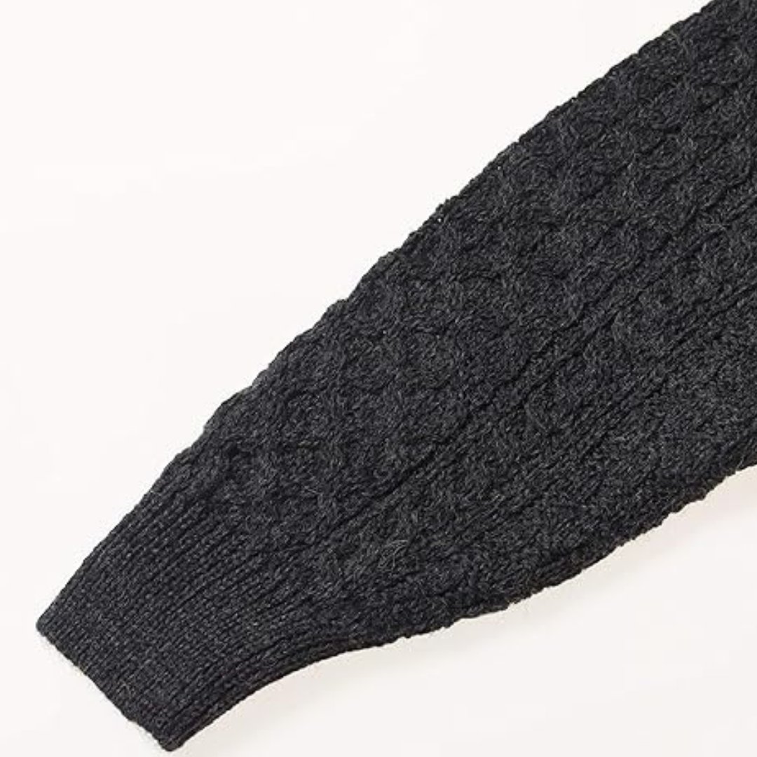 Men's Aran Crew Neck Charcoal Sweater