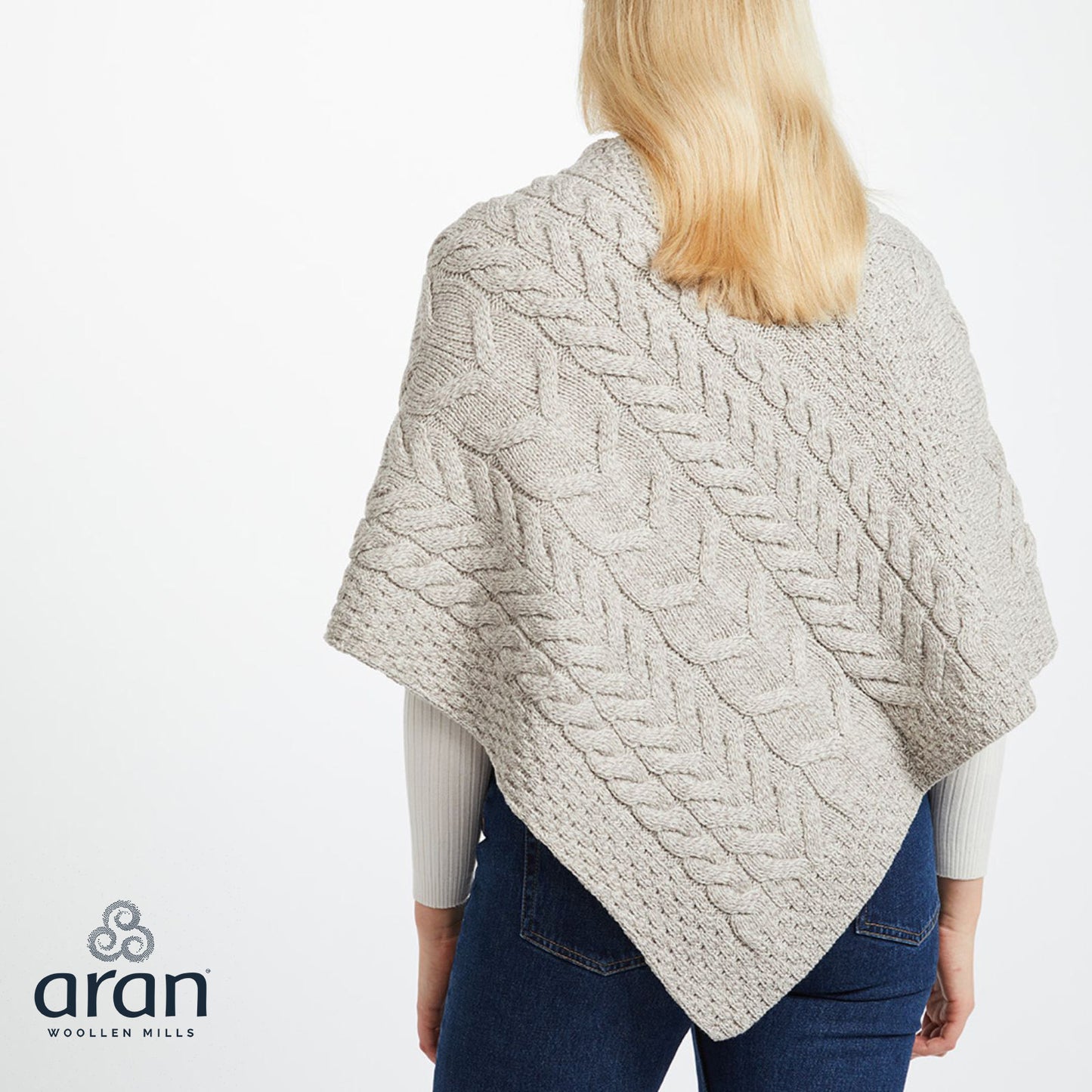 Ladies Aran Triangular Oatmeal Poncho
