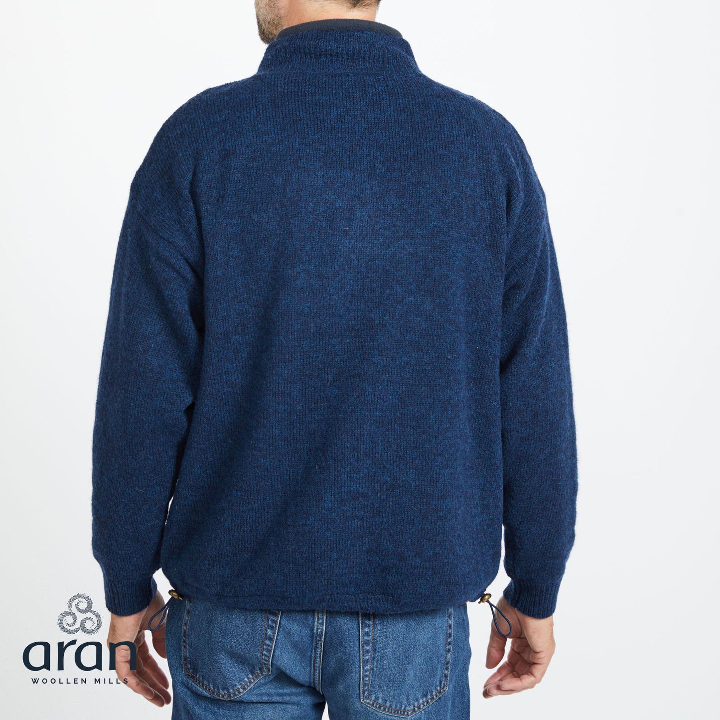 Men's Lined Shetland Wool Zipper Navy Cardigan