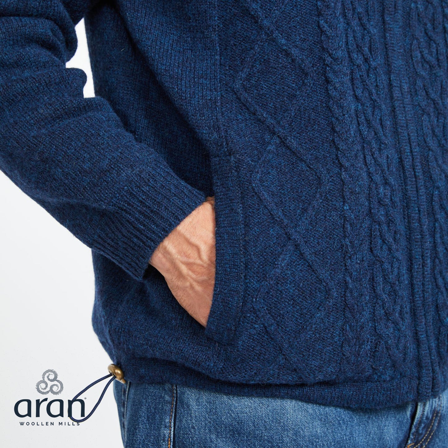 Men's Lined Shetland Wool Zipper Navy Cardigan