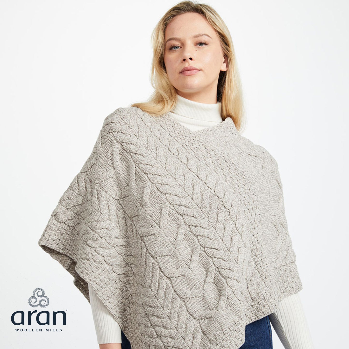 Ladies Aran Triangular Oatmeal Poncho