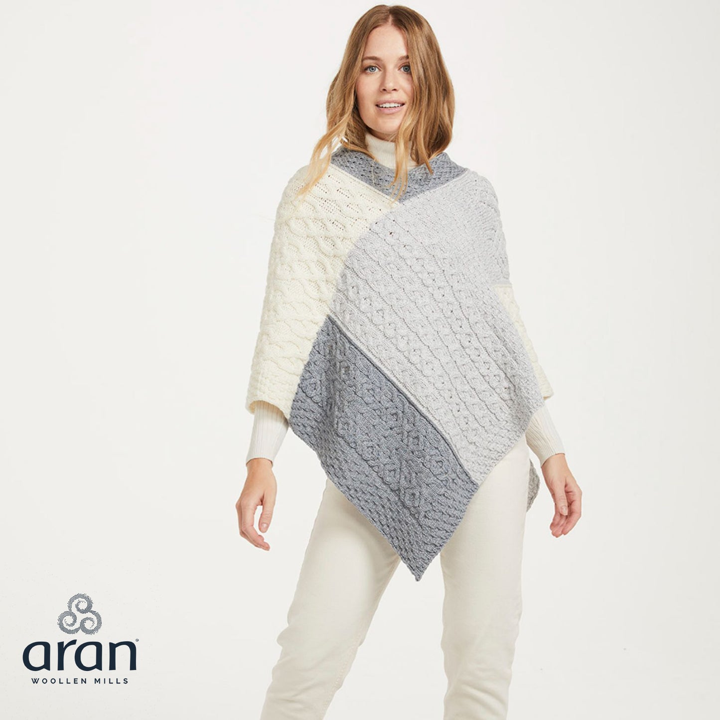 Ladies Aran Patchwork Poncho