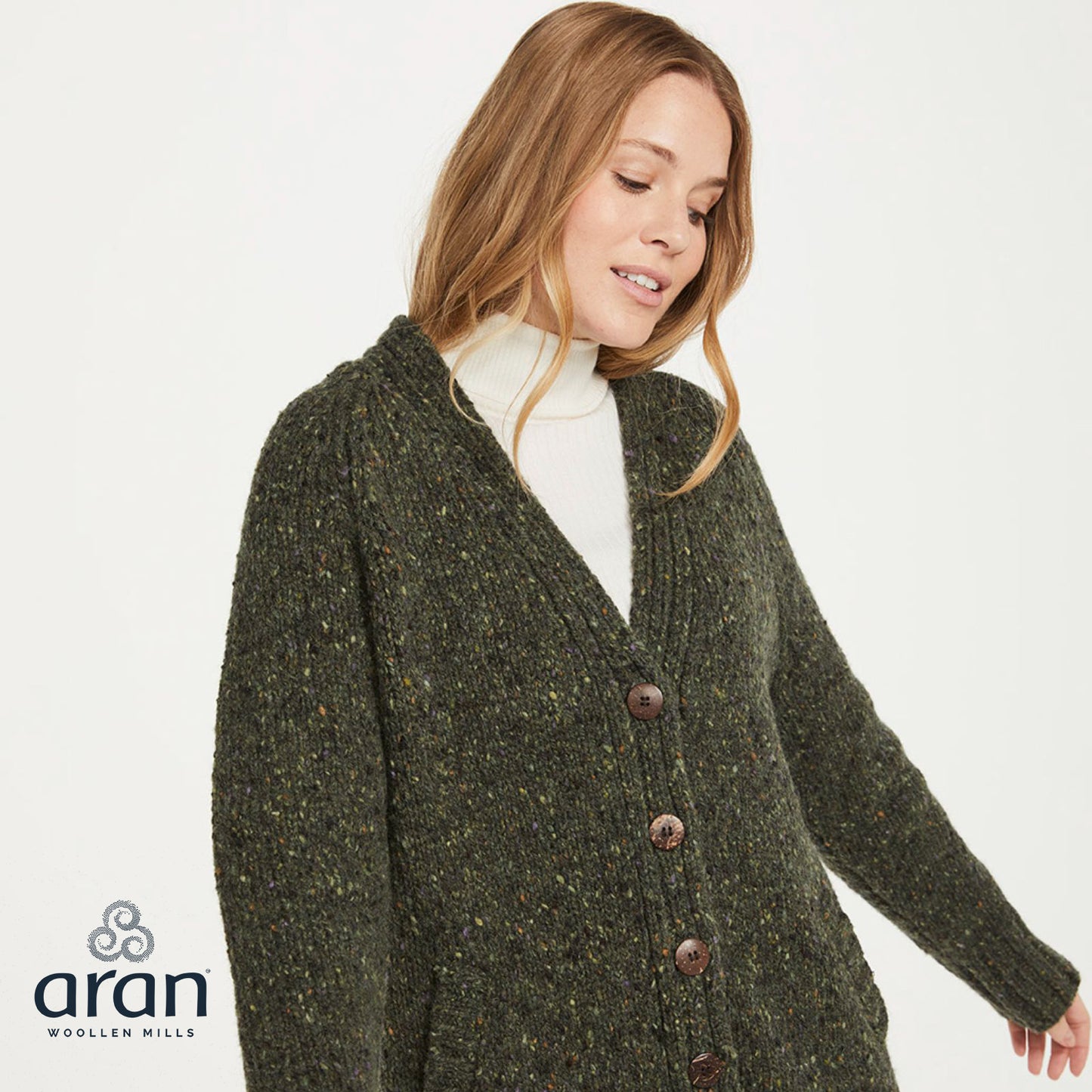 Ladies Donegal Cardigan with Side Pocket Green