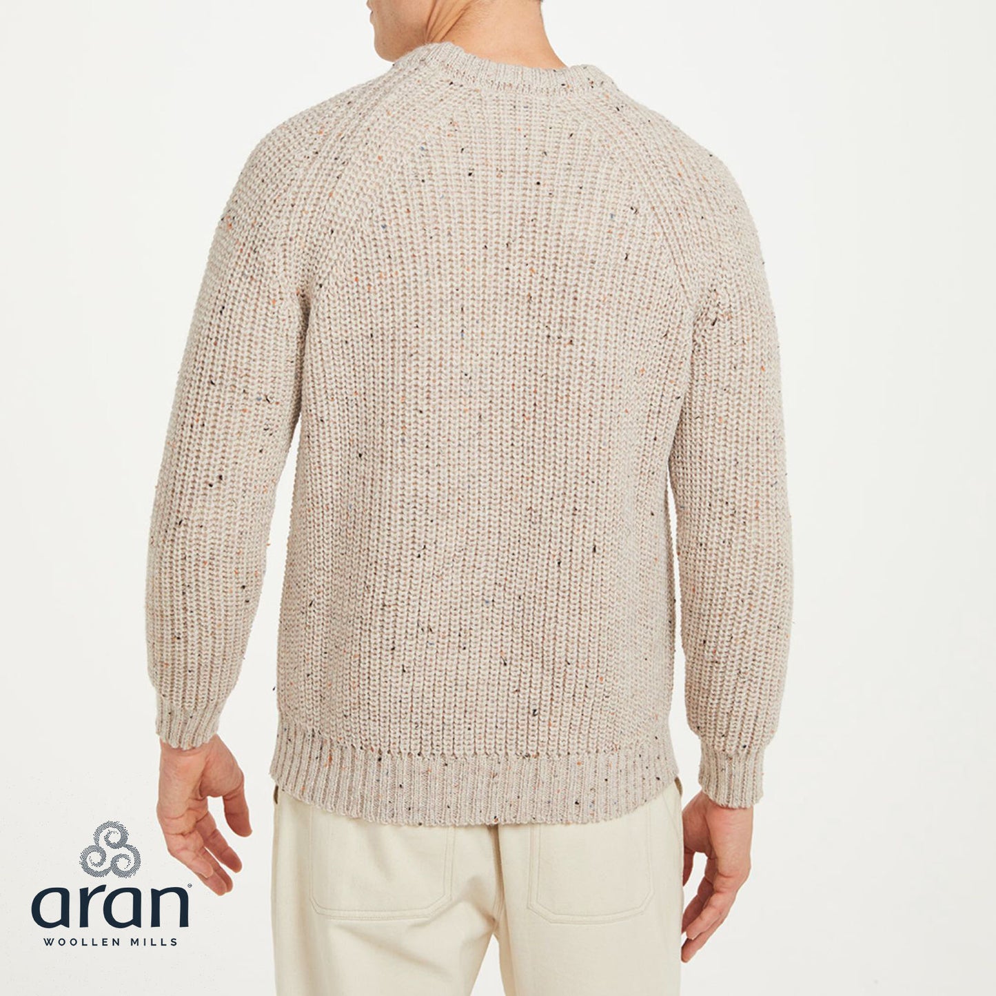 Mens Worsted Wool Fisherman Raglan Crewneck Jumper