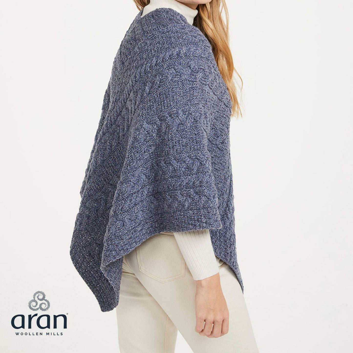 Ladies Aran Knit Denim Blue Poncho