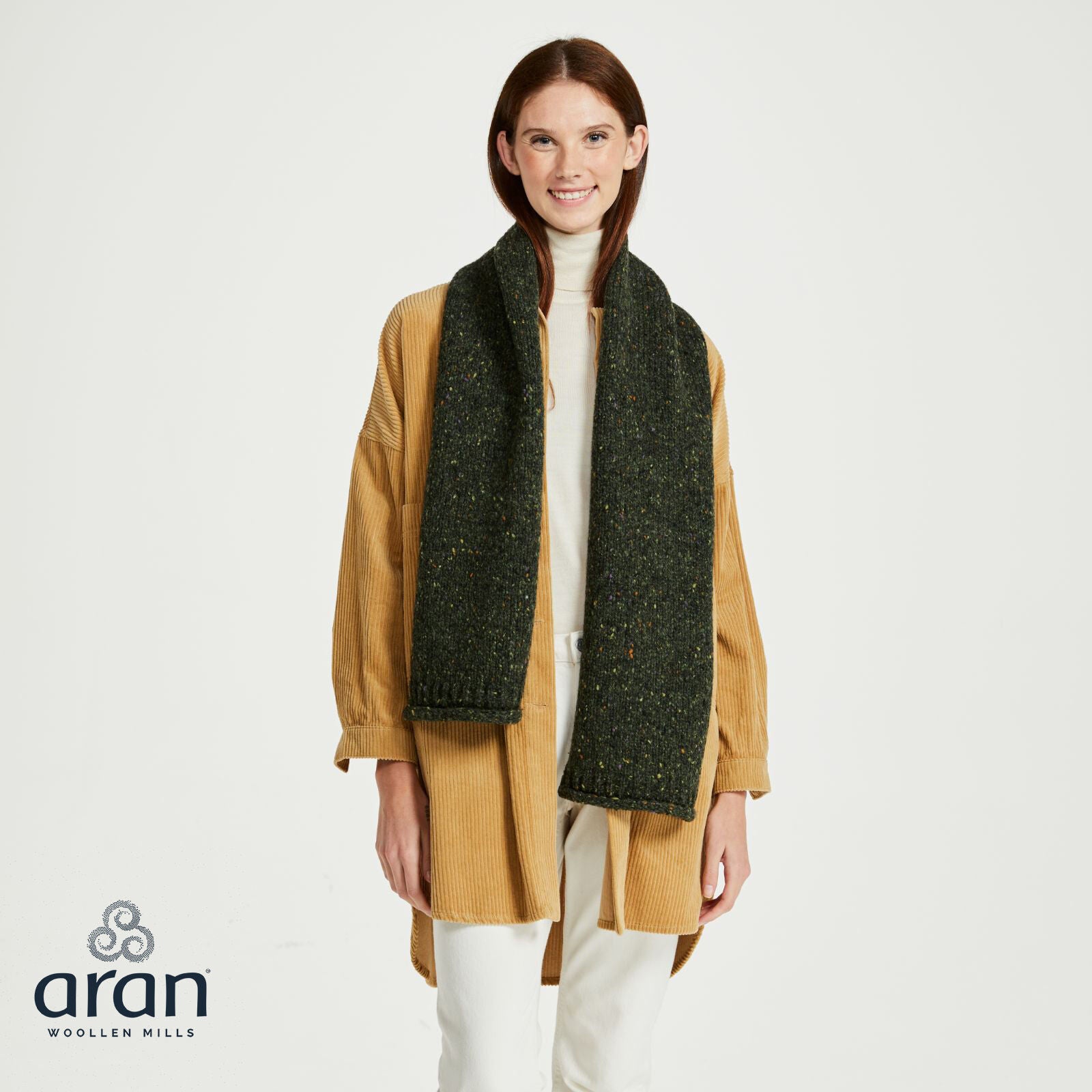 Nepped Woollen Scarfarmy Green