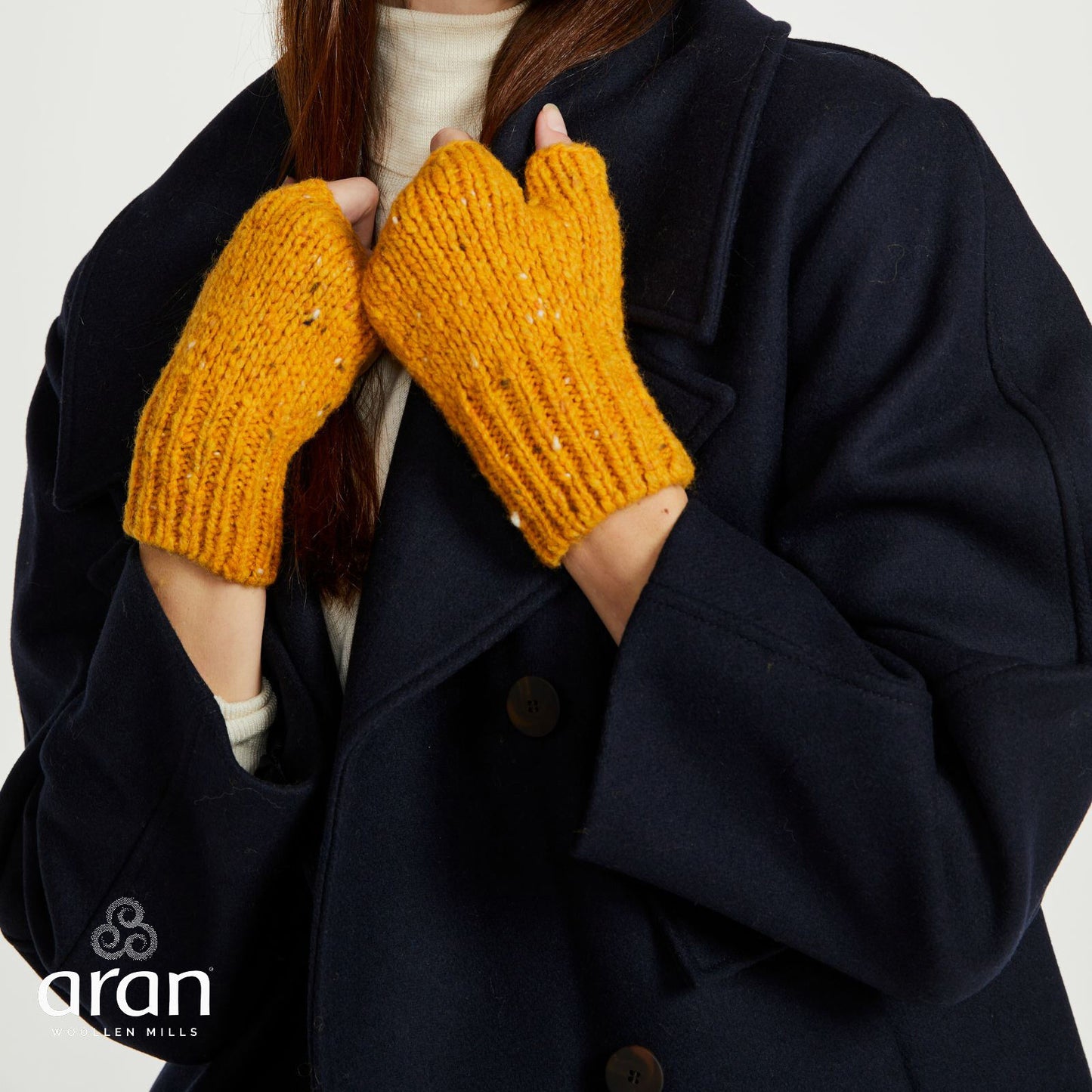 Ladies Nepped Wool Yellow Fingerless Mittens
