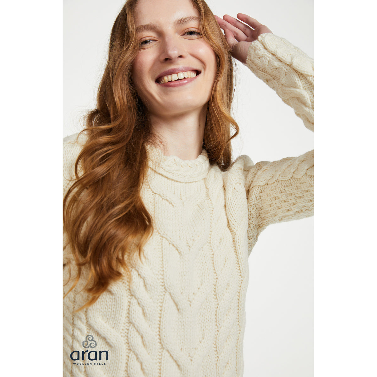 Women's Cream Multi Cable Raglan Aran Sweater