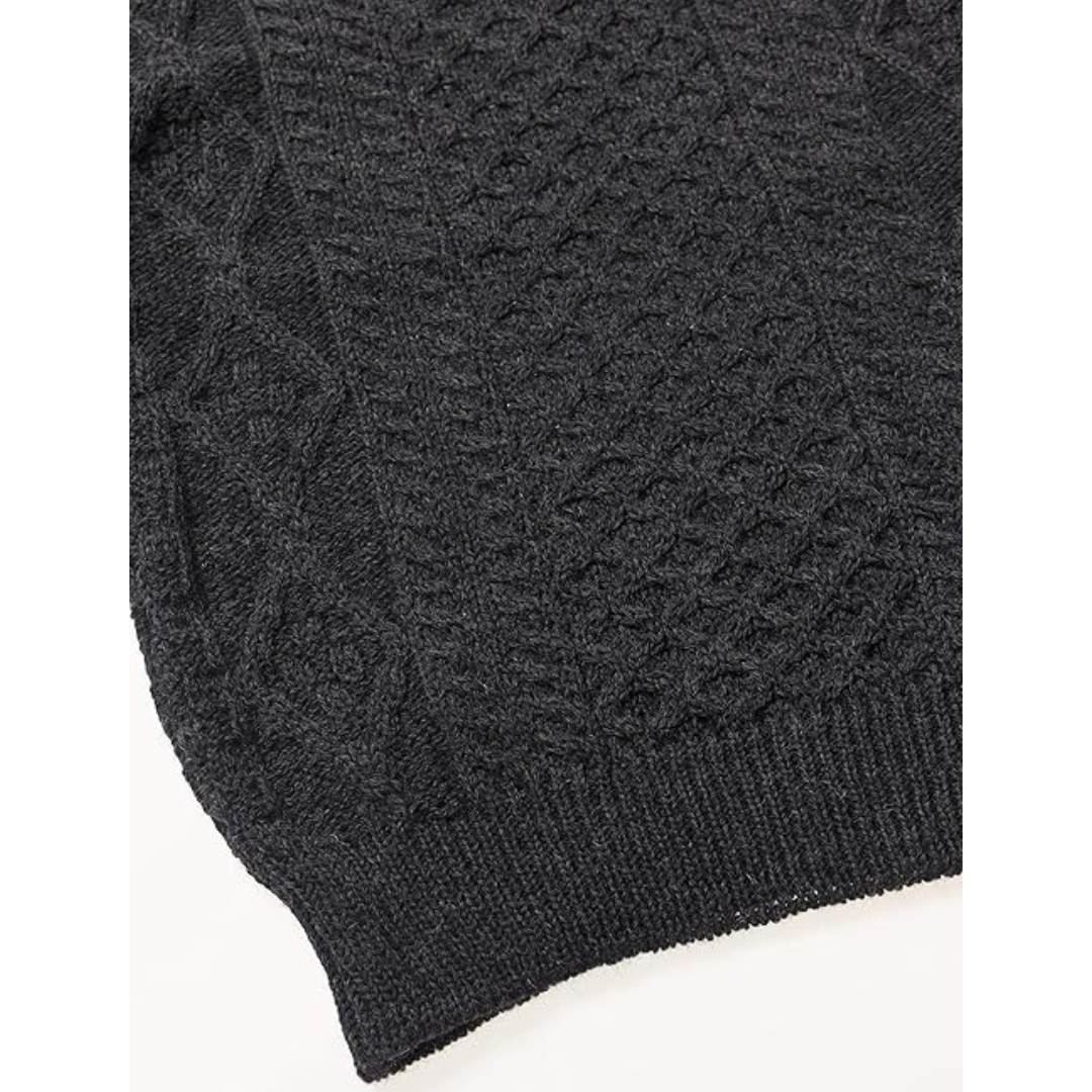 Men's Aran Crew Neck Charcoal Sweater
