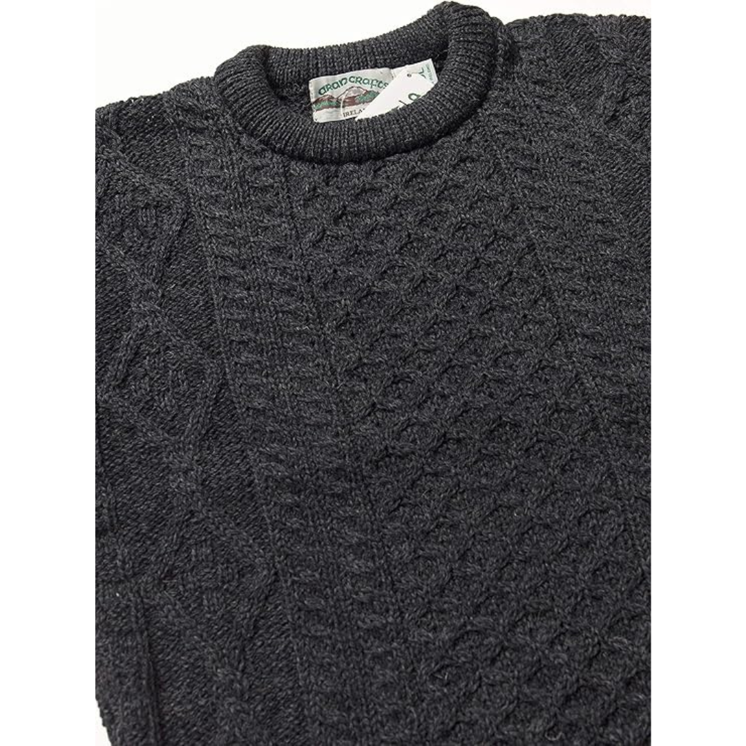 Men's Aran Crew Neck Charcoal Sweater