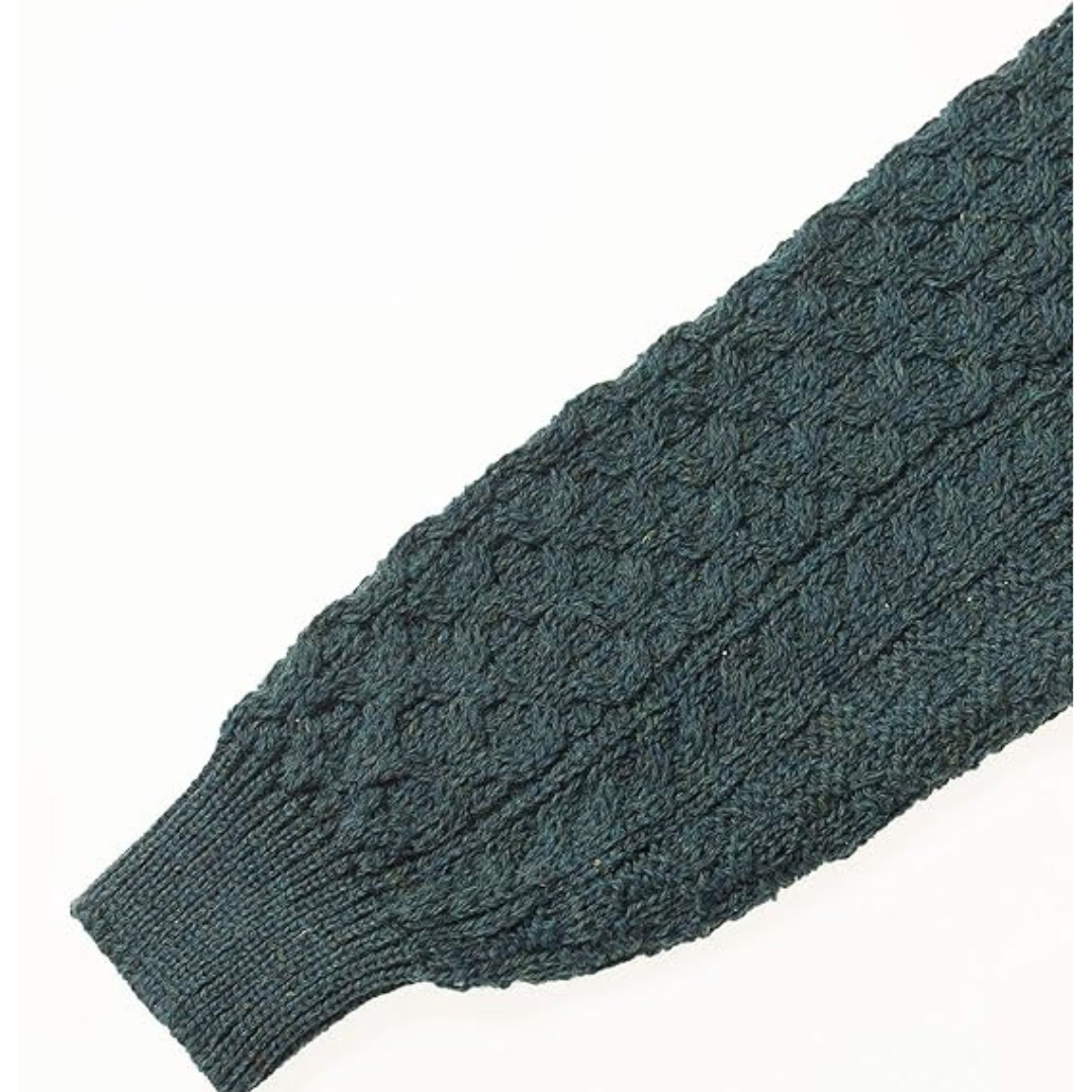 Men's Aran Cable Knit Crew Neck Moss Green Jumper