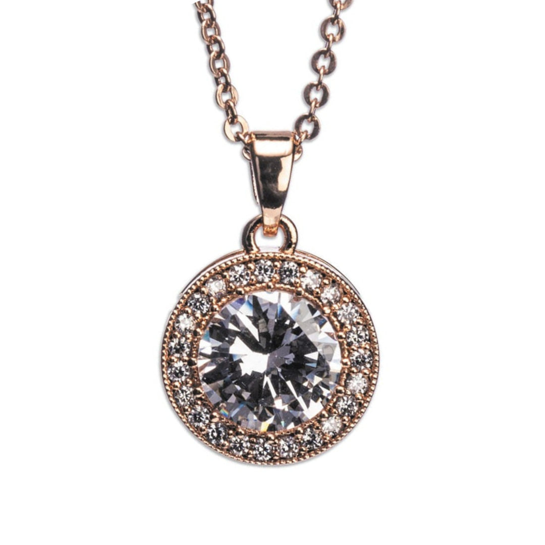 Newgrange Living Rose Gold White Stone & Diamante Necklace