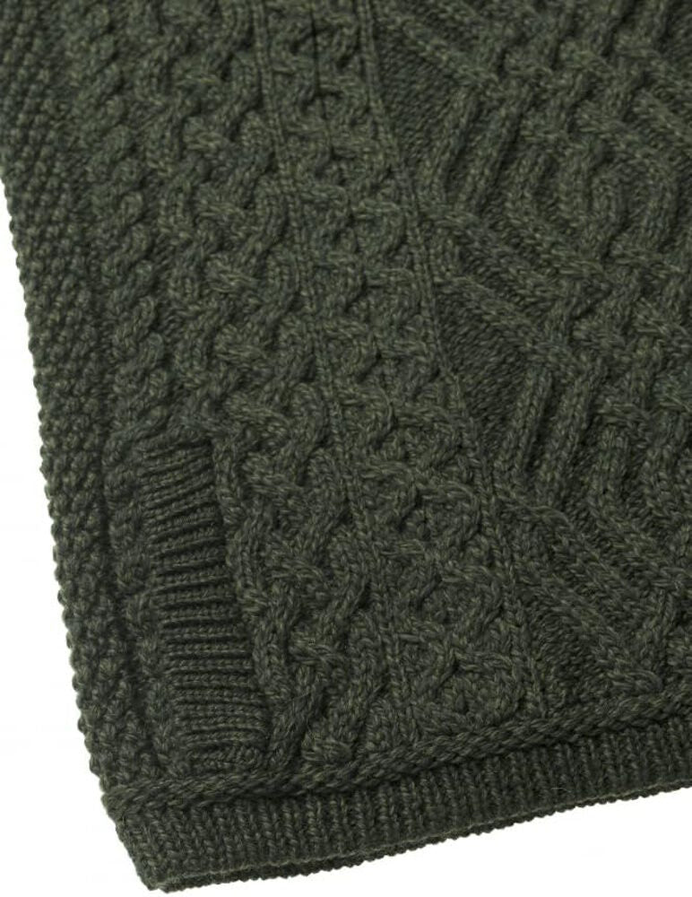 Ladies Aran Cable Knit Side Zip Green Cardigan