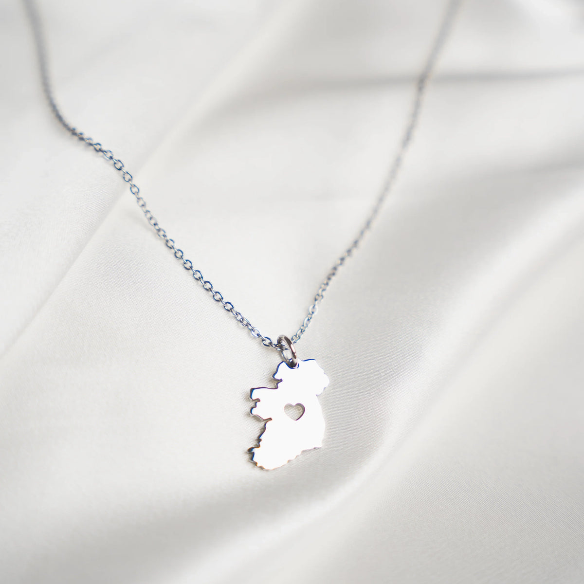 Ireland Heart Map Silver Necklace