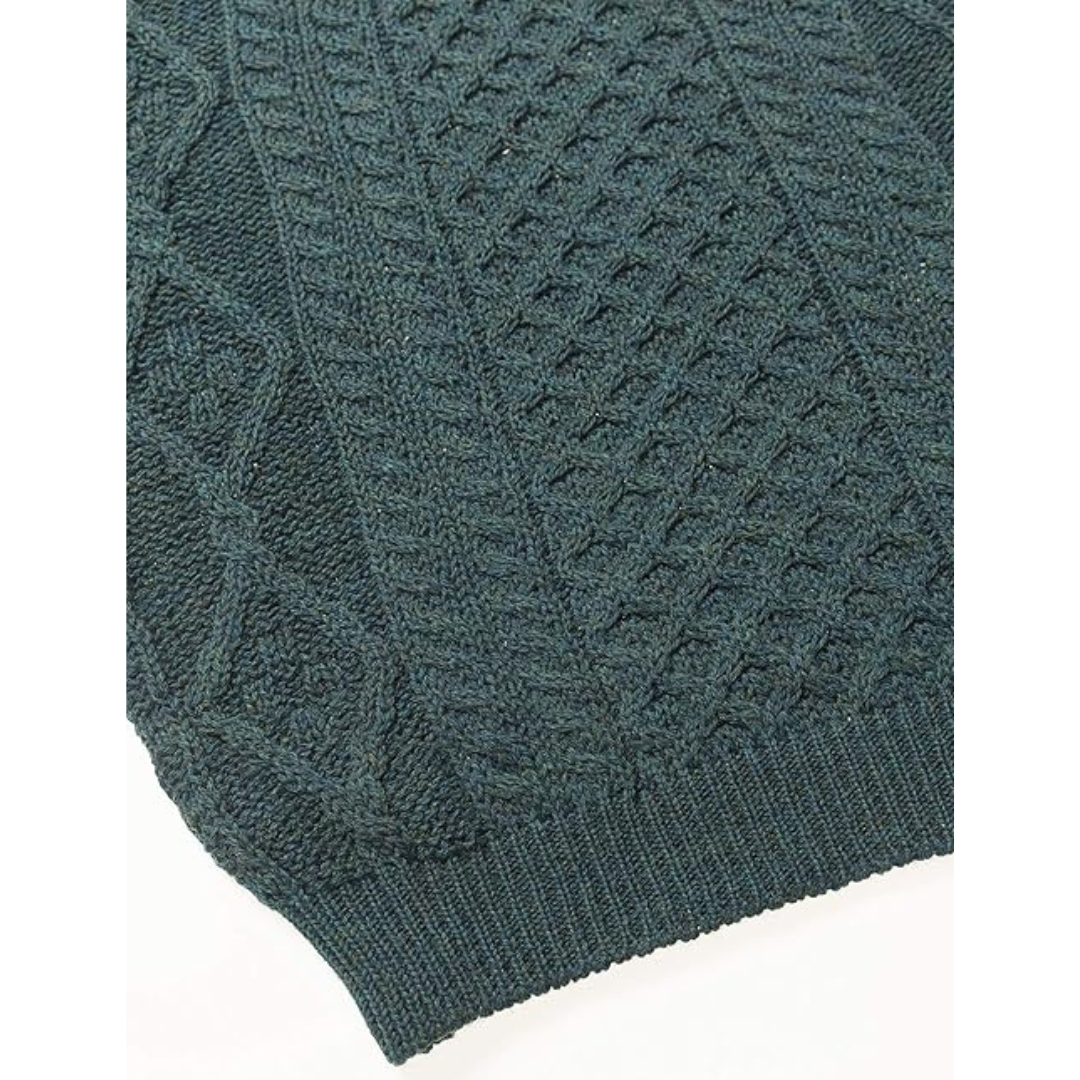 Men's Aran Cable Knit Crew Neck Moss Green Jumper