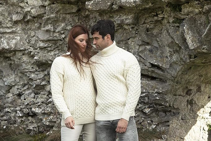 Unisex Irish Cable Knitted Crew Neck Natural Jumper