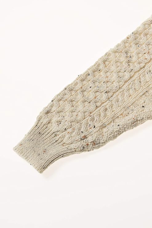 Men's Aran Cable Knit Crew Neck Wool Fleck Jumper