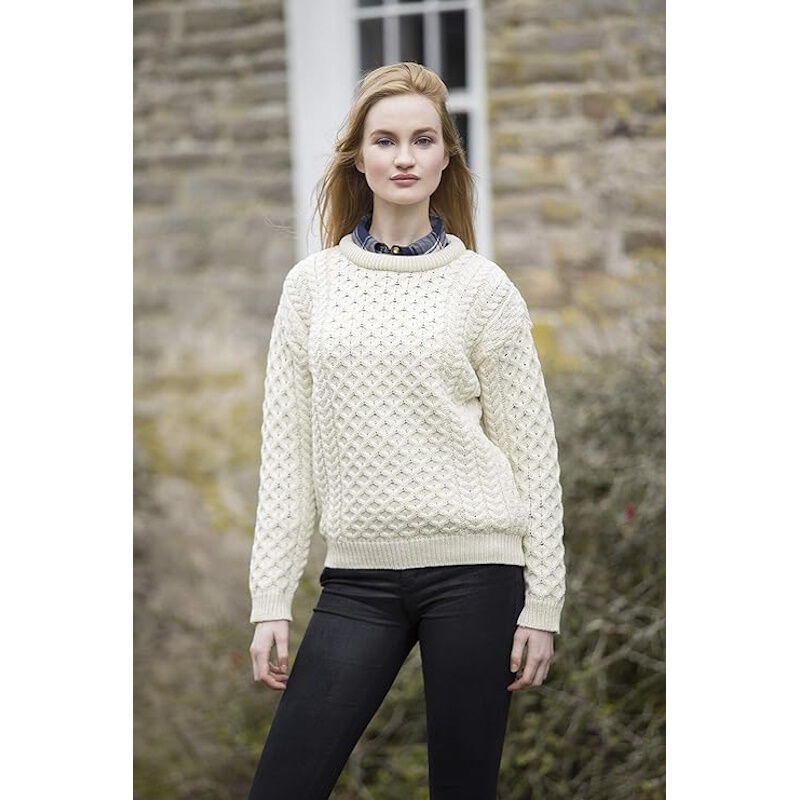 Unisex Irish Cable Knitted Crew Neck Natural Jumper