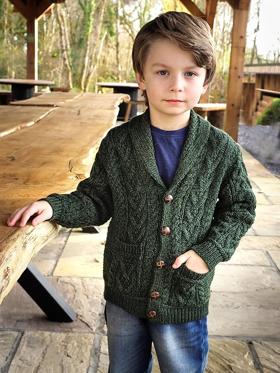 Kids Soft Cable Knitted Green Shawl Cardigan