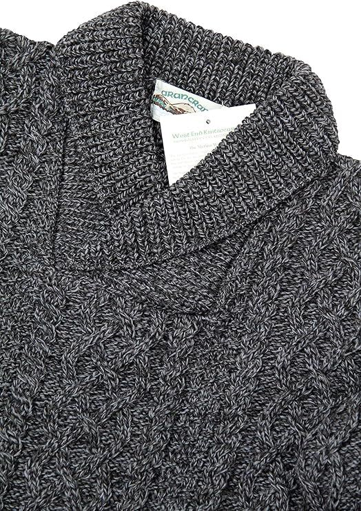 Men's Shawl Collar Aran Charcoal Jumper