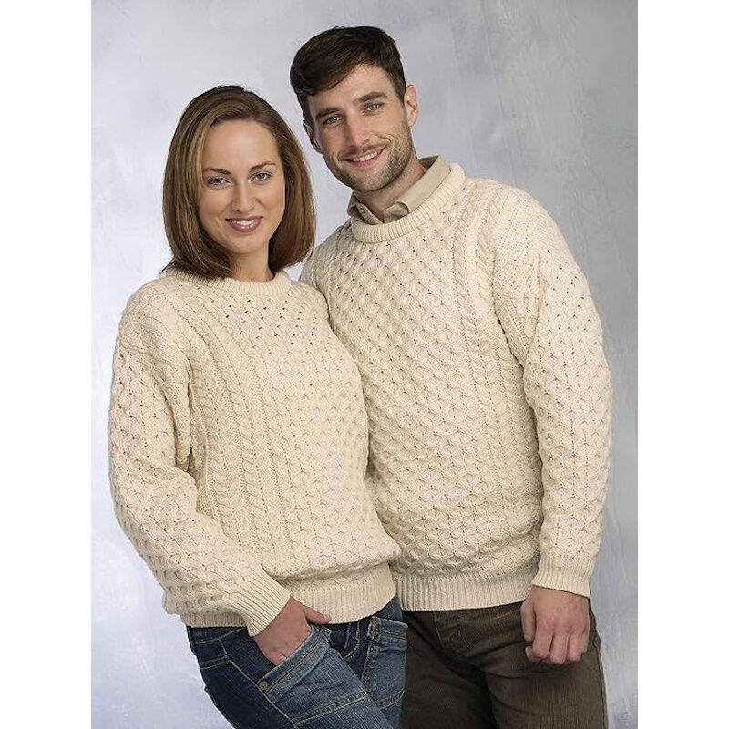 Unisex Irish Cable Knitted Crew Neck Natural Jumper