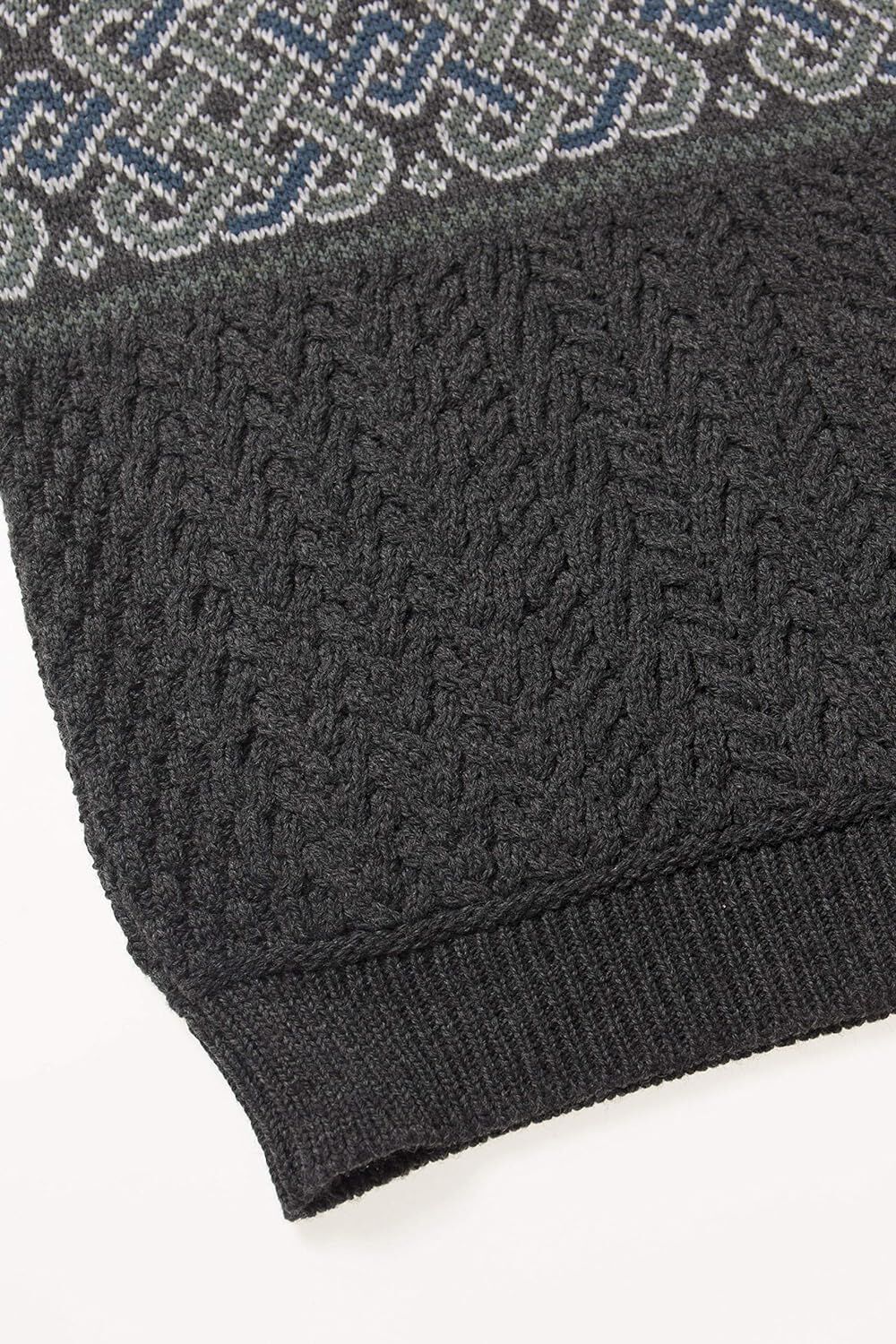 Men's Half Zip Aran Jacquard Charcoal Celtic Jumper