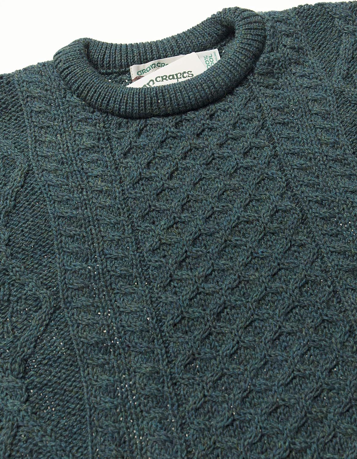 Men's Aran Cable Knit Crew Neck Moss Green Jumper