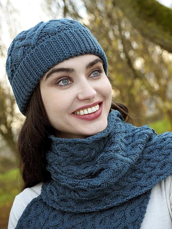 Merino Wool Heart Designed Scarf Teal Blue