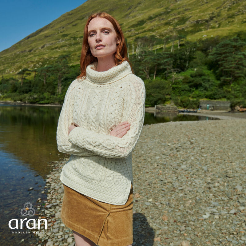 Ladies Vented Roll Neck Natural Tunic Jumper