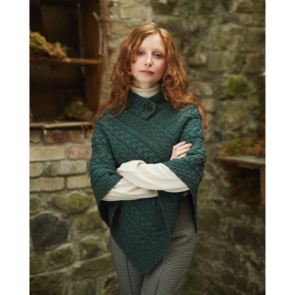 Ladies Aran Connemara Green Poncho