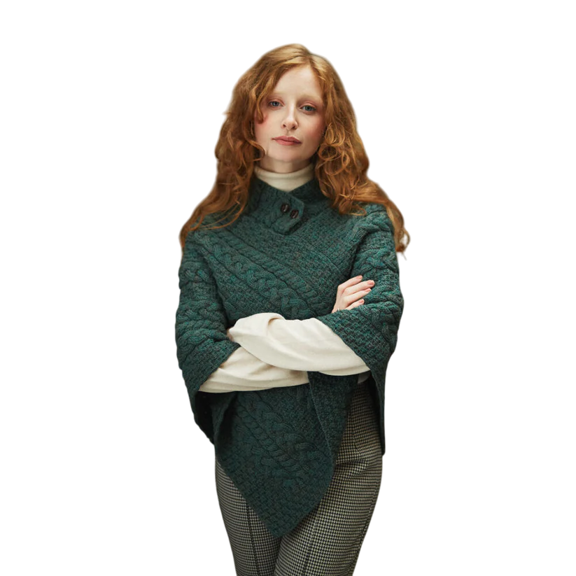 Ladies Aran Connemara Green Poncho