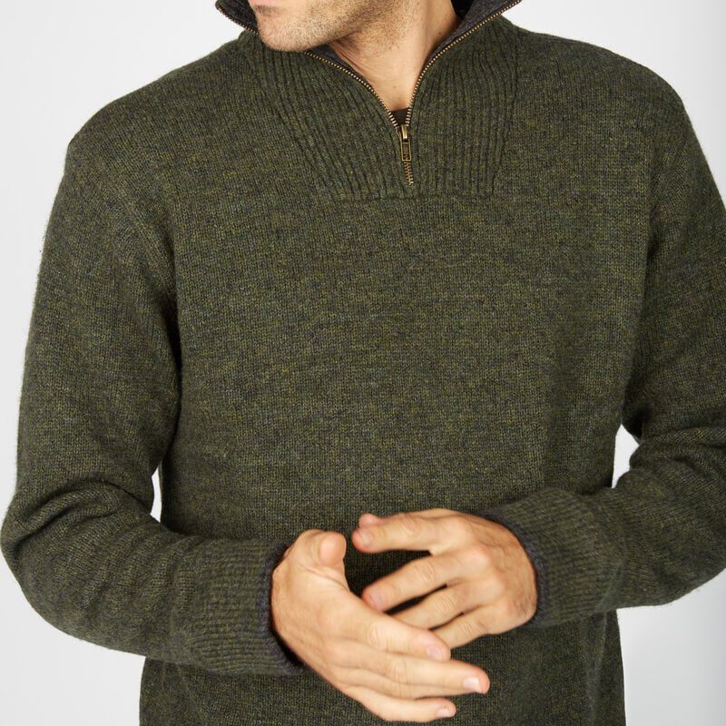 Men's Lambswool Half Zip Knit Green Jumper